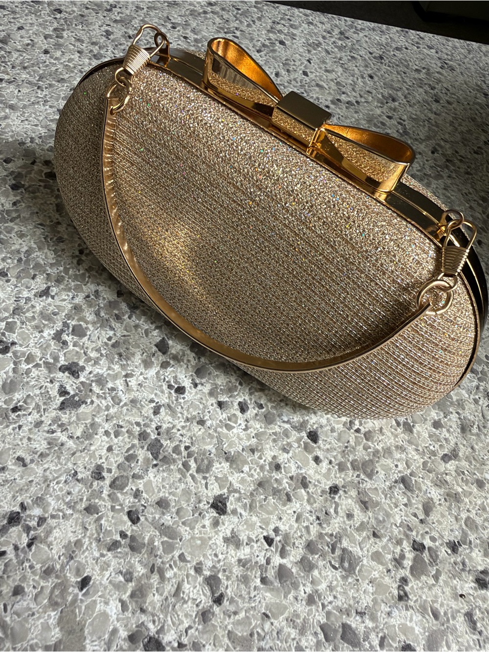 Gold Glitter Bow Clutch Handbag